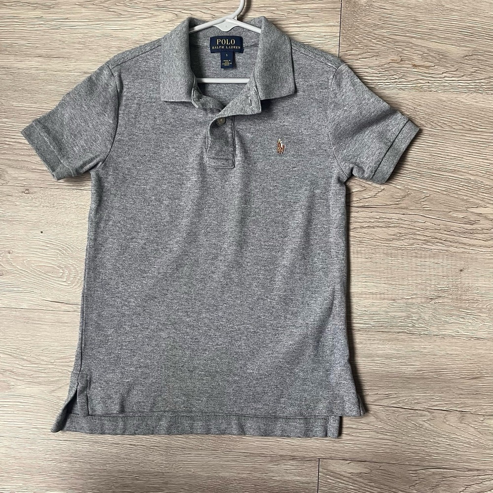Polo Ralph Lauren Boys Heather Grey Soft Polo Collar‎ Shirt 5 100% Cotton